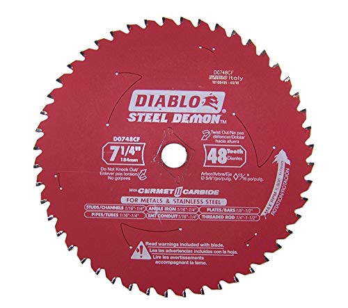 Diablo D0748CF Steel Demon 7 1/4 Zoll, 48 Zähne, Metall- und Edelstahl-Sägeblatt, Cermet II, Hartmetall, bis zu 5 x längere Lebensdauer von Freud