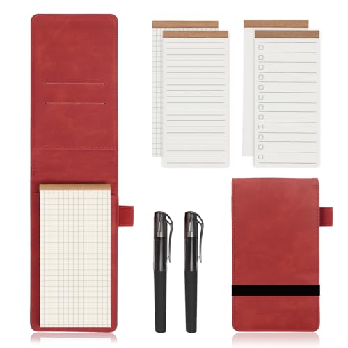 Freude Mini Notizbuch Set, 8 Stück, Kleine PU-Leder Rot Pocket Notebook mit Ersatz Notizblöcke, Liniert 4 Stück, Mini Kugelschreiber 2 Stück – für Schule,Ärzte, Anwälte, Polizisten und mehr von Freude