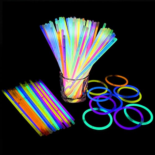 Frevoitna Knicklichter, 120 stück Leuchtstäbe Knicklichter Set, Länge 20cm Glühende Armbänder Neon glow stick party set mit Verbindungsstücken, für Partys, Hochzeiten, Halloween-Dekorationen von Frevoitna