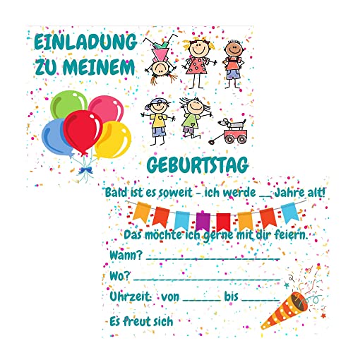 10x Einladungskarten für Kindergeburtstag | Freyheit | Für Jungen & Mädchen | liebevoll gestaltet zum eigenständigen Ausfüllen | Einladungskarten Geburtstag Kinder | Partyeinladungen von Freyheit