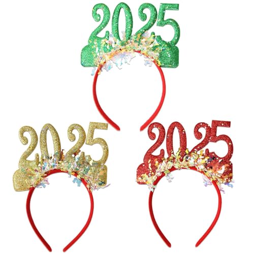 Frfik 2025 Weihnachts-Haarbänder, Neujahrs-Stirnbänder, Weihnachts-Stirnband, 3 x Foto-Requisiten, Weihnachts-Haarschmuck, 2025 Stirnband, Urlaubs-Stirnbänder, Neujahrsgeschenke von Frfik