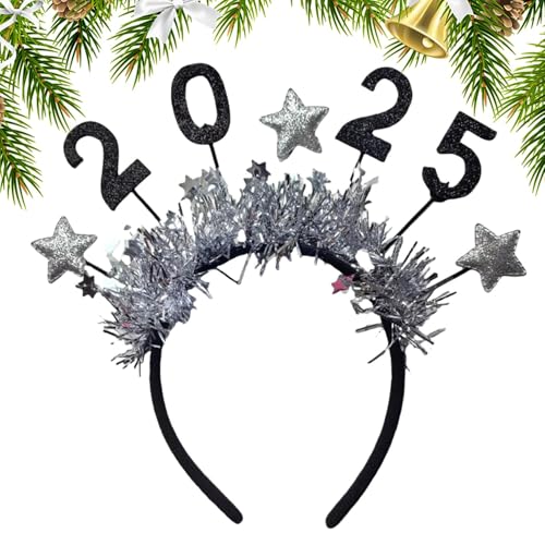 Frfik Happy New Year Stirnband Tiara | Gold Silber Glitzer Stern Pailletten Haarband Haarschmuck | Diadem Stern Haarband Kopfschmuck Haarschmuck | Silvester Haarschmuck für Weihnachten 2025 von Frfik