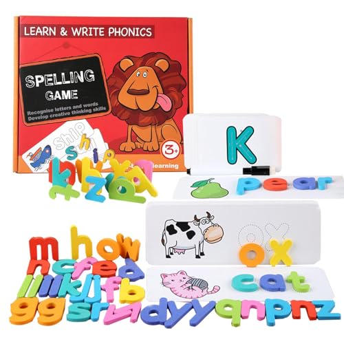 Frfik Lernspielzeug für Kleinkinder, Wortkarten Lernaktivitäten für Kleinkinder, Wiederverwendbare Wortspiele, Karteikarten mit leuchtenden Farben, Lernspielzeug mit 26 Buchstaben des Alphabets von Frfik