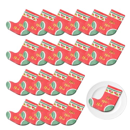 Frfik Weihnachtsservietten aus Papier,Weihnachtspapierservietten - Socken Weihnachtsdekorationen Requisiten 2 Schichten | 20 Blatt weihnachtlich bedruckte Servietten, Weihnachtsservietten für von Frfik