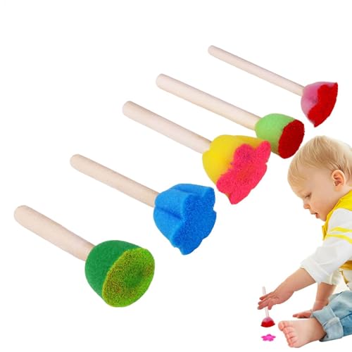 Malschwämme – Holz- und Schwammpinsel, 5 Stück Schwammmalerei – waschbares Kinder-Malschwammpinsel-Set, Schwammpinsel für Aquarellkunst, Handwerk und Malerei von Frfik