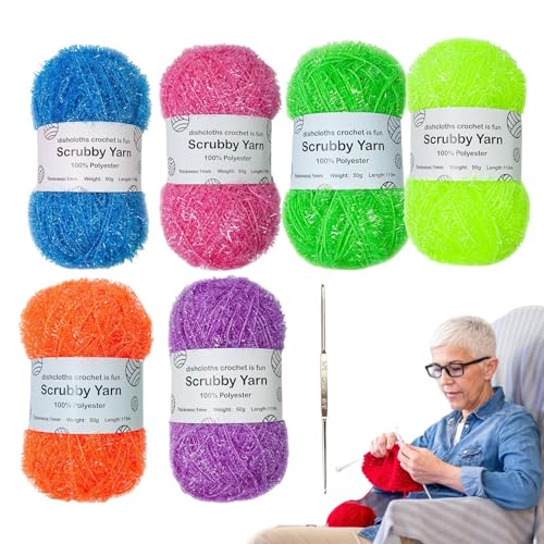 Scrubby Garn – Scrubby Sparkles Garn, 100% Polyester 6 Garn & Häkeln – Bastelset zum Stricken, Häkeln von Waschlappen-Projekten von Frfik