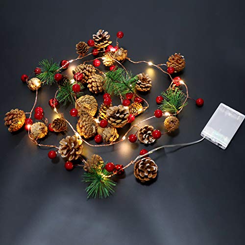 Weihnachten Lichterketten 6.5 Ft 20Pcs LED Tannenzapfen Red Berry Bell Weihnachtsgirlande Lichterketten mit Fernbedienung für Weihnachten Indoor Outdoor Urlaub Neujahr Party Home Hochzeit Schlafzimmer von Frgasgds