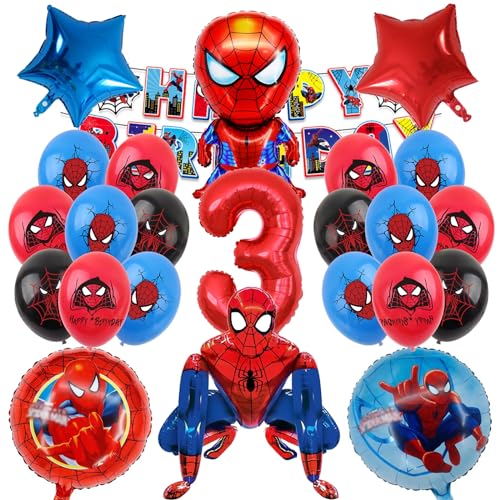 Spider Kindergeburtstag Deko 3 Jahre,Spider Luftballons Geburtstagsdeko Themed Party Set,Riese 3D Spider Ballon, Spinnenballon und man Digitaler Ballon von FriaNt