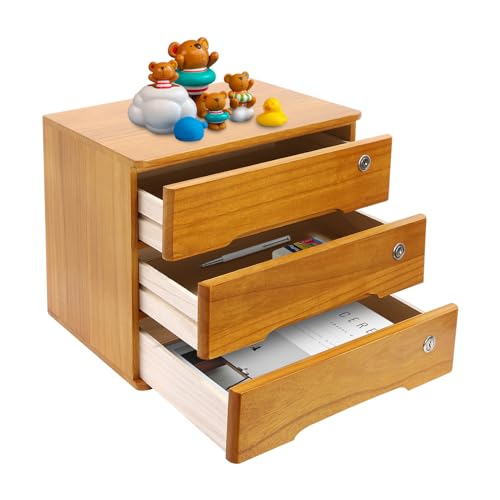 Schreibtisch-Organizer im Vintage-Look mit 3 Schubladen rustikale Kommode Holz-Aufbewahrungsbox Schreibtisch-Aufbewahrung dekorative Boxen mit Deckel für Schule und Büro stapelbar von Fricienc