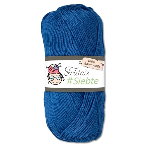 Frida‘s 50 g #Siebte ägyptisches Baumwollgarn Stricken Häkeln Wolle 43 Farben (1214 | Blau) von Frida's Wollhaus