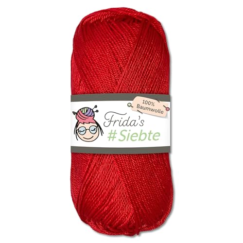 Frida‘s 50 g #Siebte ägyptisches Baumwollgarn Stricken Häkeln Wolle 43 Farben (1222 | Rot) von Frida's Wollhaus