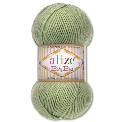 Frida's Wollhaus Alize 100 g Baby Best Anti-Pilling Baby-Wolle Häkeln Stricken Viskose 45 Farben (138 | Olivgrün) von Frida's Wollhaus