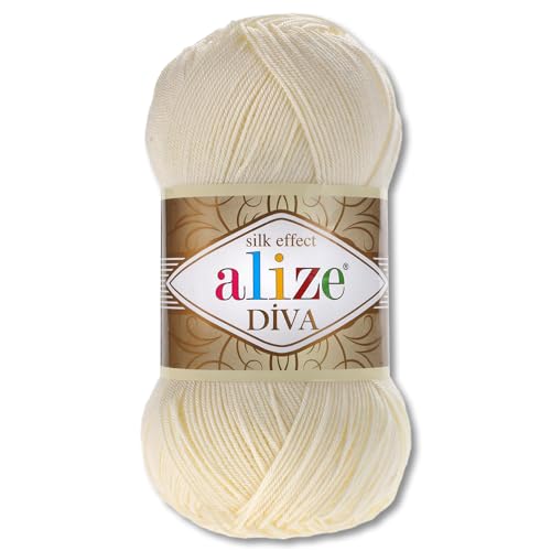 Frida's Wollhaus Alize 100 g Diva Wolle Stricken Häkeln Microfaser 64 Farben (01 | Creme) von Frida's Wollhaus