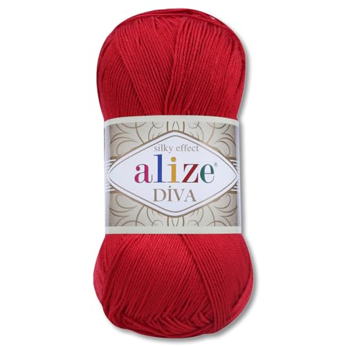 Frida's Wollhaus Alize 100 g Diva Wolle Stricken Häkeln Microfaser 64 Farben (106 | Rot) von Frida's Wollhaus