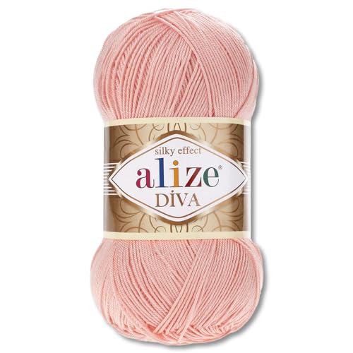 Frida's Wollhaus Alize 100 g Diva Wolle Stricken Häkeln Microfaser 64 Farben (145 | Apricot) von Frida's Wollhaus