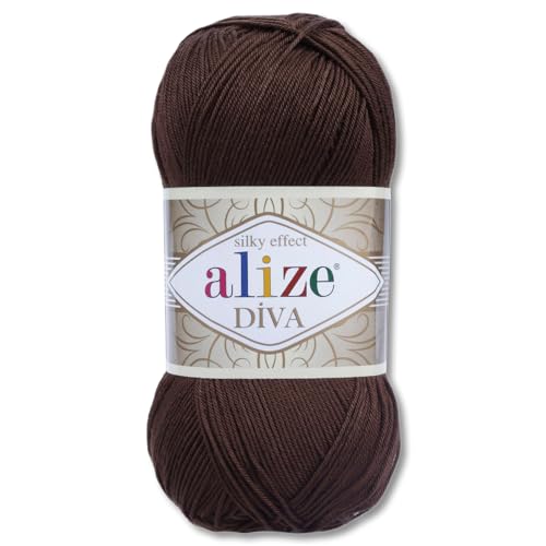 Frida's Wollhaus Alize 100 g Diva Wolle Stricken Häkeln Microfaser 64 Farben (26 | Dunkelbraun) von Frida's Wollhaus