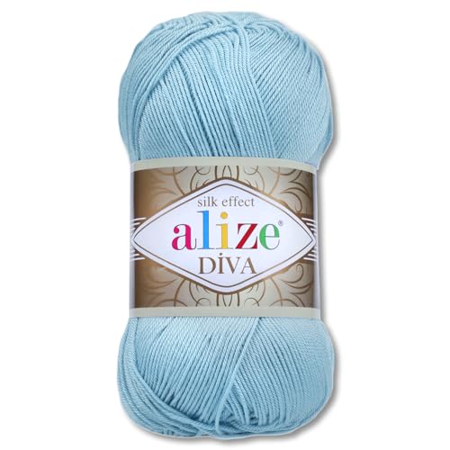 Frida's Wollhaus Alize 100 g Diva Wolle Stricken Häkeln Microfaser 64 Farben (346 | Babyblau) von Frida's Wollhaus