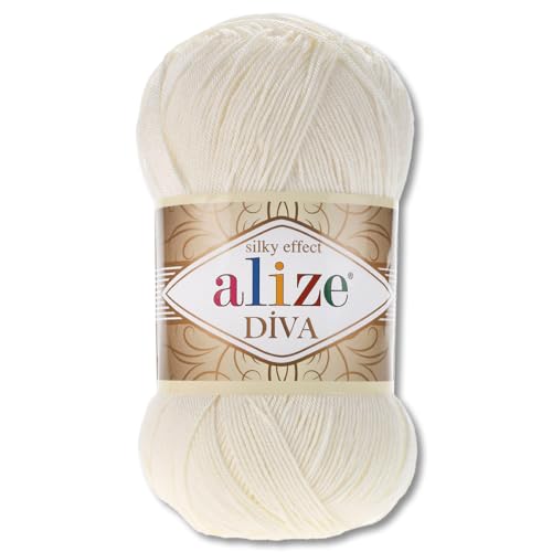 Frida's Wollhaus Alize 100 g Diva Wolle Stricken Häkeln Microfaser 64 Farben (62 | Hellcreme) von Frida's Wollhaus