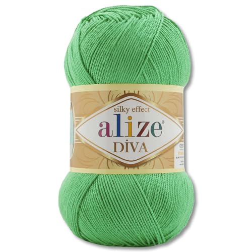 Frida's Wollhaus Alize 100 g Diva Wolle Stricken Häkeln Microfaser 64 Farben (778 | Grasgrün) von Frida's Wollhaus