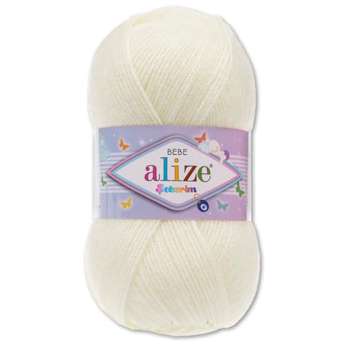 Frida's Wollhaus Alize 100 g Sekerim Bebe Babygarn Wolle Stricken Häkeln Acryl 43 Farben (001 | Creme) von Frida's Wollhaus