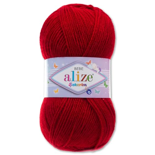 Frida's Wollhaus Alize 100 g Sekerim Bebe Babygarn Wolle Stricken Häkeln Acryl 43 Farben (106 | Dunkelrot) von Frida's Wollhaus