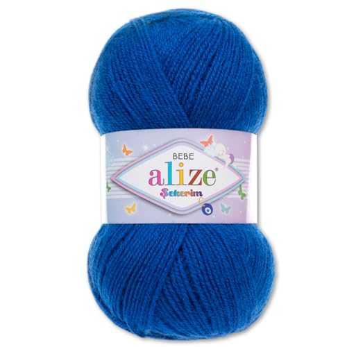 Frida's Wollhaus Alize 100 g Sekerim Bebe Babygarn Wolle Stricken Häkeln Acryl 43 Farben (141 | Königsblau) von Frida's Wollhaus