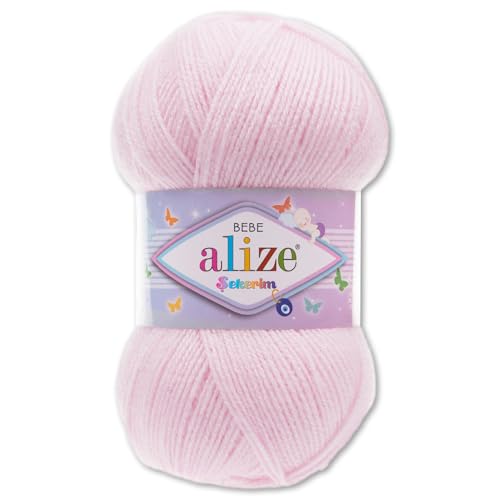 Frida's Wollhaus Alize 100 g Sekerim Bebe Babygarn Wolle Stricken Häkeln Acryl 43 Farben (185 | Hellrosa) von Frida's Wollhaus