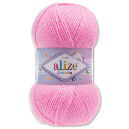 Frida's Wollhaus Alize 100 g Sekerim Bebe Babygarn Wolle Stricken Häkeln Acryl 43 Farben (191 | Flamingo) von Frida's Wollhaus