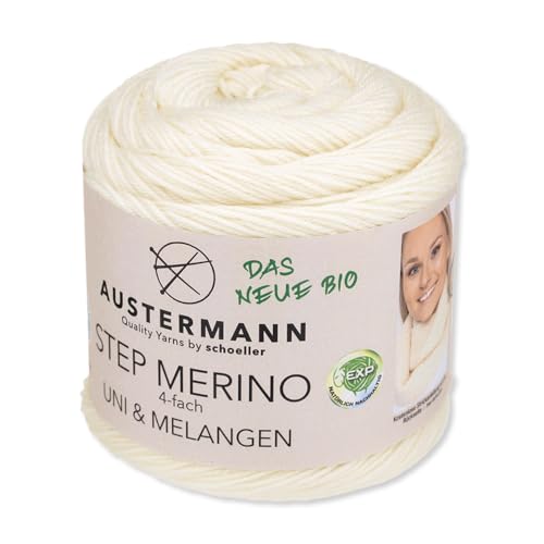 Frida's Wollhaus Austermann 100 g Step Merino 4-fach Schurwolle Sockenwolle Wolle Stricken Häkeln Handarbeit 23 Farben (1000 | Natur) von Frida's Wollhaus