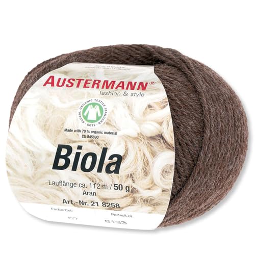 Frida's Wollhaus Austermann 50 g Biola Schurwolle Alpaka Wolle Stricken Häkeln 20 Farben (07 | Braunmeliert) von Frida's Wollhaus