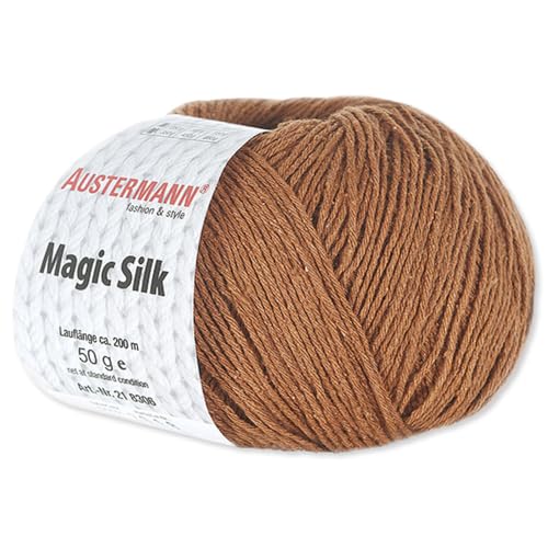 Frida's Wollhaus Austermann 50 g Magic Silk Wolle Seide Stricken Häkeln Handarbeit 14 Farben (02 | Mandel) von Frida's Wollhaus