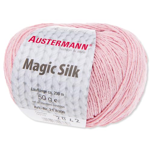 Frida's Wollhaus Austermann 50 g Magic Silk Wolle Seide Stricken Häkeln Handarbeit 14 Farben (10 | Rosé) von Frida's Wollhaus