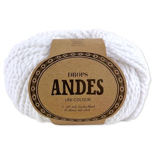 Frida's Wollhaus Drops 100 g Andes Stricken Häkeln Alpaka Schurwolle Alpaca Garn 28 Farben (1101 | Weiß | Uni) von Frida's Wollhaus