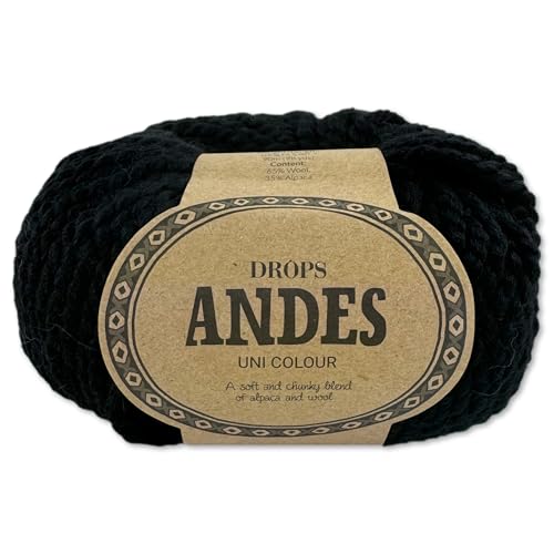 Frida's Wollhaus Drops 100 g Andes Stricken Häkeln Alpaka Schurwolle Alpaca Garn 28 Farben (8903 | Schwarz | Uni) von Frida's Wollhaus