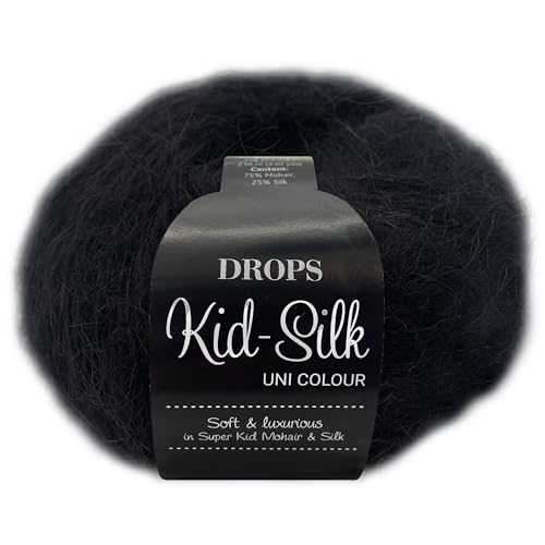 Frida's Wollhaus Drops 25 g Kid-Silk Mohair & Seide Lacegarn Beilaufgarn Flauschig 47 Farben (02 | Schwarz) von Frida's Wollhaus