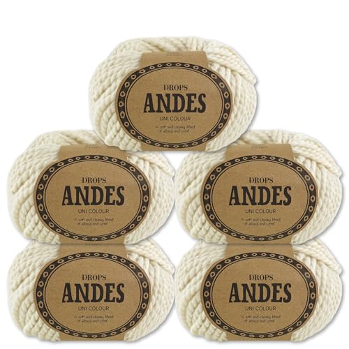 Frida's Wollhaus Drops 5 x 100 g Andes Stricken Häkeln Alpaka Schurwolle Alpaca Garn 28 Farben (0100 | Natur | Uni) von Frida's Wollhaus