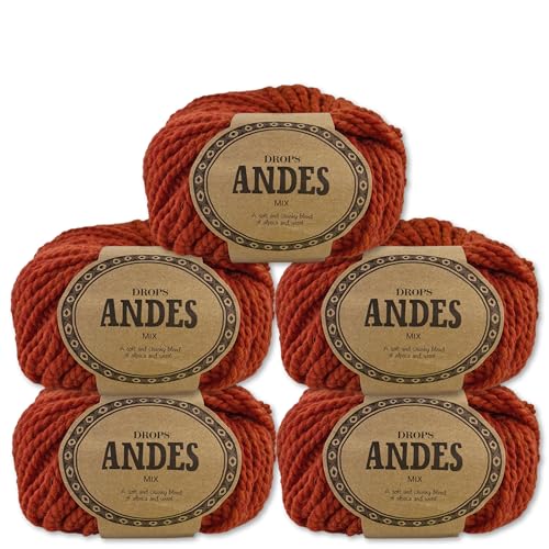 Frida's Wollhaus Drops 5 x 100 g Andes Stricken Häkeln Alpaka Schurwolle Alpaca Garn 28 Farben (2920 | Orange | Mix) von Frida's Wollhaus