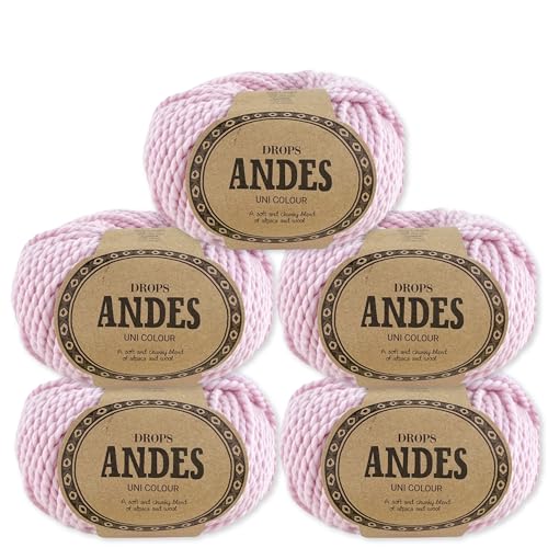 Frida's Wollhaus Drops 5 x 100 g Andes Stricken Häkeln Alpaka Schurwolle Alpaca Garn 28 Farben (3145 | Puderrosa | Uni) von Frida's Wollhaus