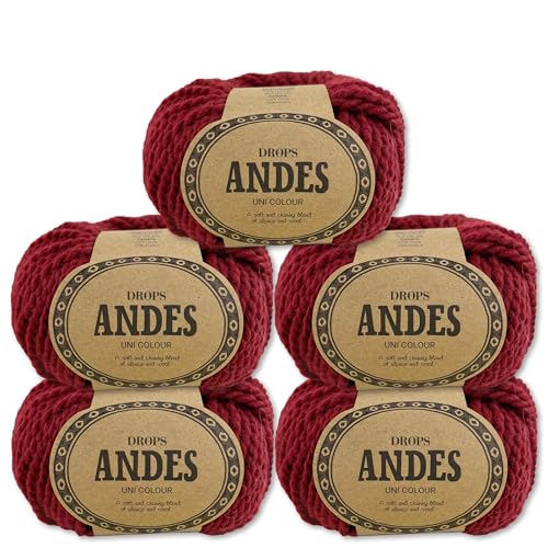 Frida's Wollhaus Drops 5 x 100 g Andes Stricken Häkeln Alpaka Schurwolle Alpaca Garn 28 Farben (3946 | Rot | Uni) von Frida's Wollhaus