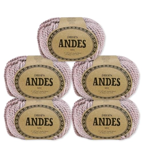 Frida's Wollhaus Drops 5 x 100 g Andes Stricken Häkeln Alpaka Schurwolle Alpaca Garn 28 Farben (4276 | Nebelrosa | Mix) von Frida's Wollhaus