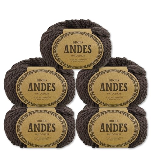 Frida's Wollhaus Drops 5 x 100 g Andes Stricken Häkeln Alpaka Schurwolle Alpaca Garn 28 Farben (5610 | Dunkelbraun | Uni) von Frida's Wollhaus