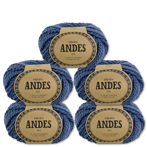 Frida's Wollhaus Drops 5 x 100 g Andes Stricken Häkeln Alpaka Schurwolle Alpaca Garn 28 Farben (6343 | Blaue Dämmerung | Mix) von Frida's Wollhaus