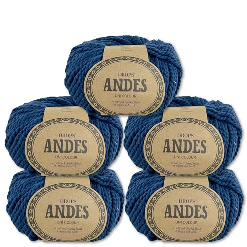 Frida's Wollhaus Drops 5 x 100 g Andes Stricken Häkeln Alpaka Schurwolle Alpaca Garn 28 Farben (6928 | Königsblau | Uni) von Frida's Wollhaus