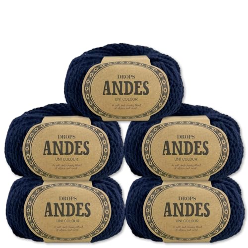 Frida's Wollhaus Drops 5 x 100 g Andes Stricken Häkeln Alpaka Schurwolle Alpaca Garn 28 Farben (6990 | Marine | Uni) von Frida's Wollhaus