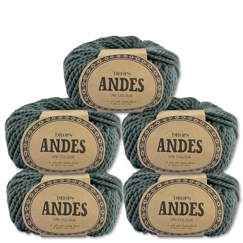 Frida's Wollhaus Drops 5 x 100 g Andes Stricken Häkeln Alpaka Schurwolle Alpaca Garn 28 Farben (7810 | Moosgrün | Uni) von Frida's Wollhaus