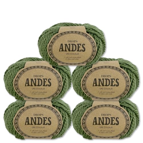 Frida's Wollhaus Drops 5 x 100 g Andes Stricken Häkeln Alpaka Schurwolle Alpaca Garn 28 Farben (7820 | Grün | Uni) von Frida's Wollhaus