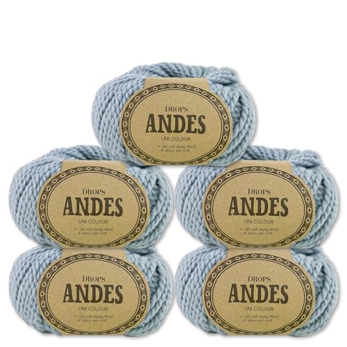 Frida's Wollhaus Drops 5 x 100 g Andes Stricken Häkeln Alpaka Schurwolle Alpaca Garn 28 Farben (8112 | Eisblau | Uni) von Frida's Wollhaus