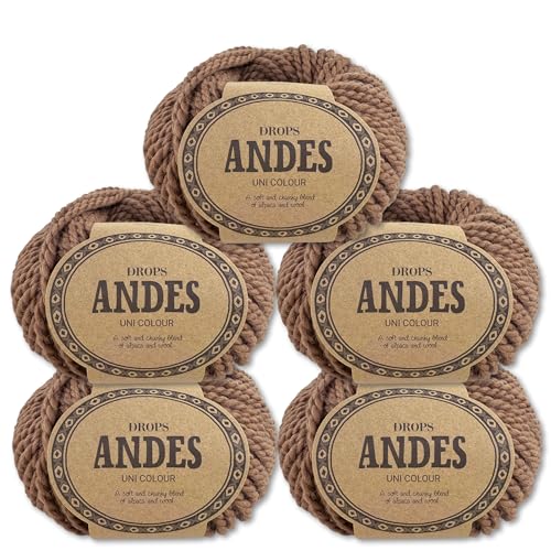 Frida's Wollhaus Drops 5 x 100 g Andes Stricken Häkeln Alpaka Schurwolle Alpaca Garn 28 Farben (9021 | Mandel | Uni) von Frida's Wollhaus