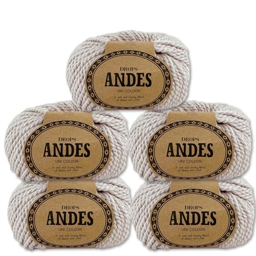 Frida's Wollhaus Drops 5 x 100 g Andes Stricken Häkeln Alpaka Schurwolle Alpaca Garn 28 Farben (9022 | Kalkstein | Uni) von Frida's Wollhaus