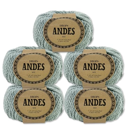 Frida's Wollhaus Drops 5 x 100 g Andes Stricken Häkeln Alpaka Schurwolle Alpaca Garn 28 Farben (9023 | Hell seegrün | Mix) von Frida's Wollhaus